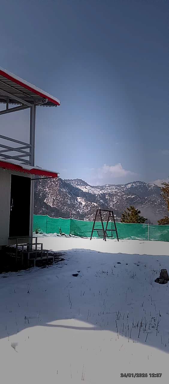 Garden swing in snow